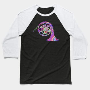 French Horn Silhouette: Rainbow Swirl Baseball T-Shirt